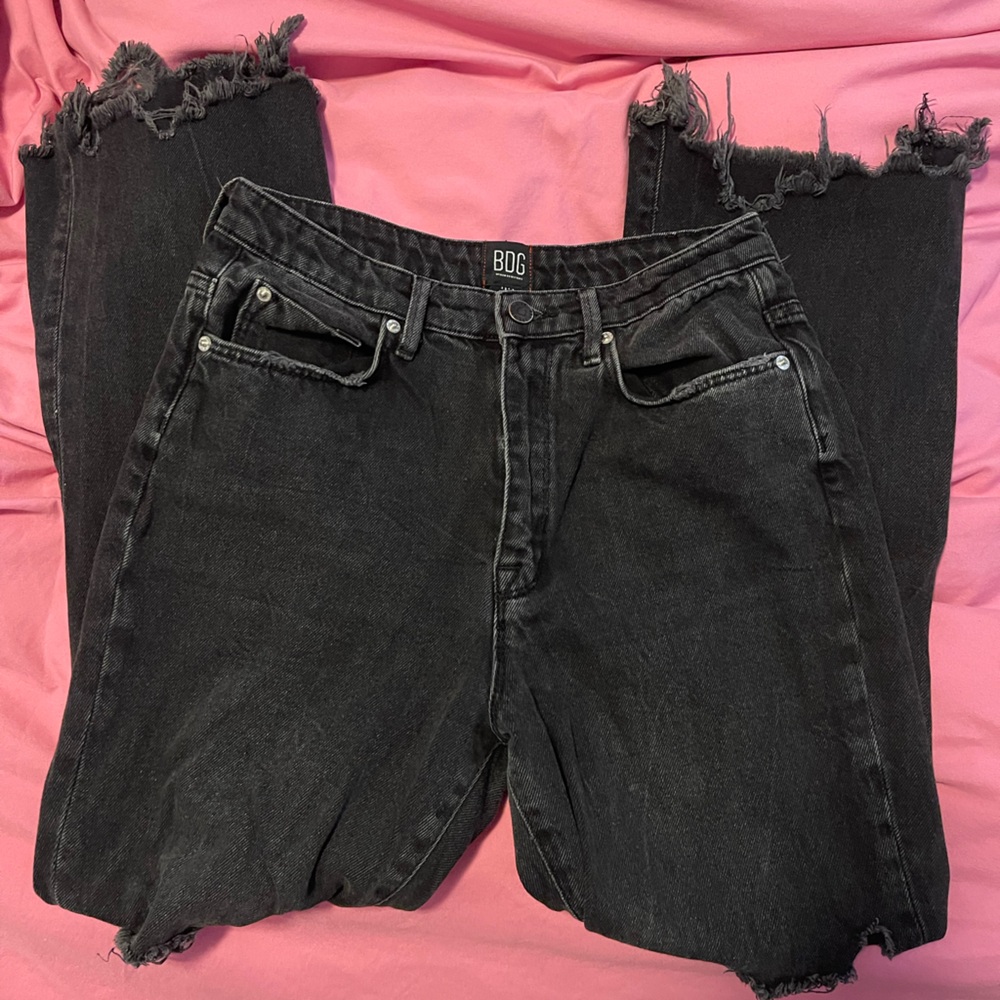 BDG Women's Charcoal Frayed Straight Leg Jeans
